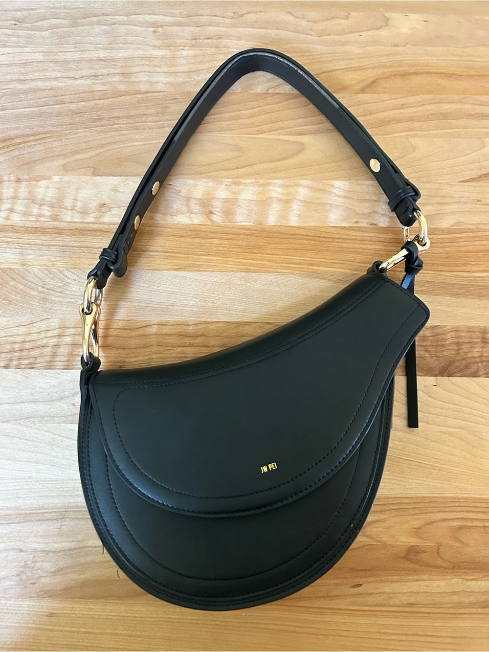 JW PEI Ashley Saddle Bag in Black with Gold Hardware